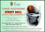 Plakat turnieju koszykówki - piłka wpadająca do kosza