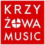 Biały napis na czerwonym tle KRZY-ŻOWA-MUSIC